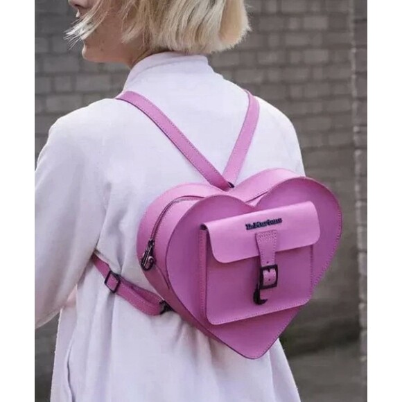 Dr. Martens Heart Shaped Leather Backpack Cross Bag Handbag Purse Pink NWT